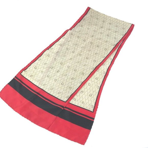 Dior Honeycomb Overall handle handkerchief Scarf silk Beige x Red x Black - Picture 1 of 7
